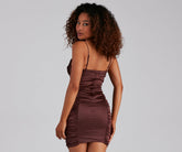 Sparks Fly Ruched Satin Mini Dress